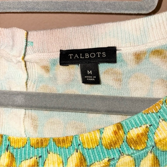 Talbots Pear Novelty Print Button Back Sweater green yellow size medium - Picture 4 of 6